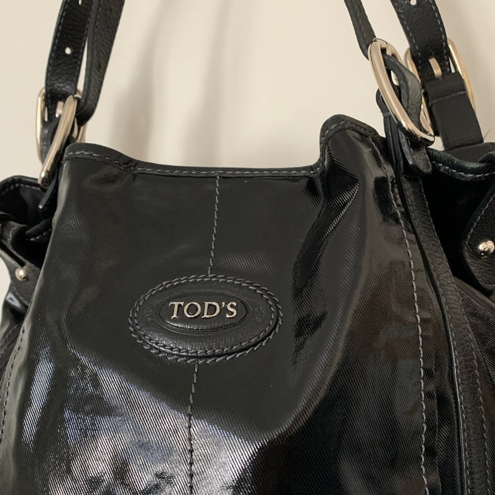 TOD’S G-Line Sacca Black Patent Leather Tote Crossbody Bag with Dust Bag - Picture 2 of 14